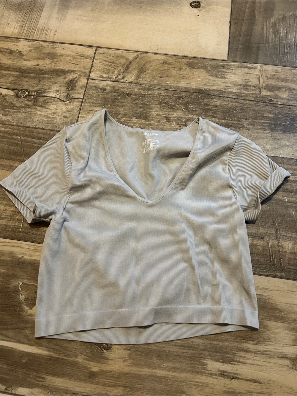 V-Neck Short Sleeve Ribbed Women's crop Top - Light Gray large wild fable